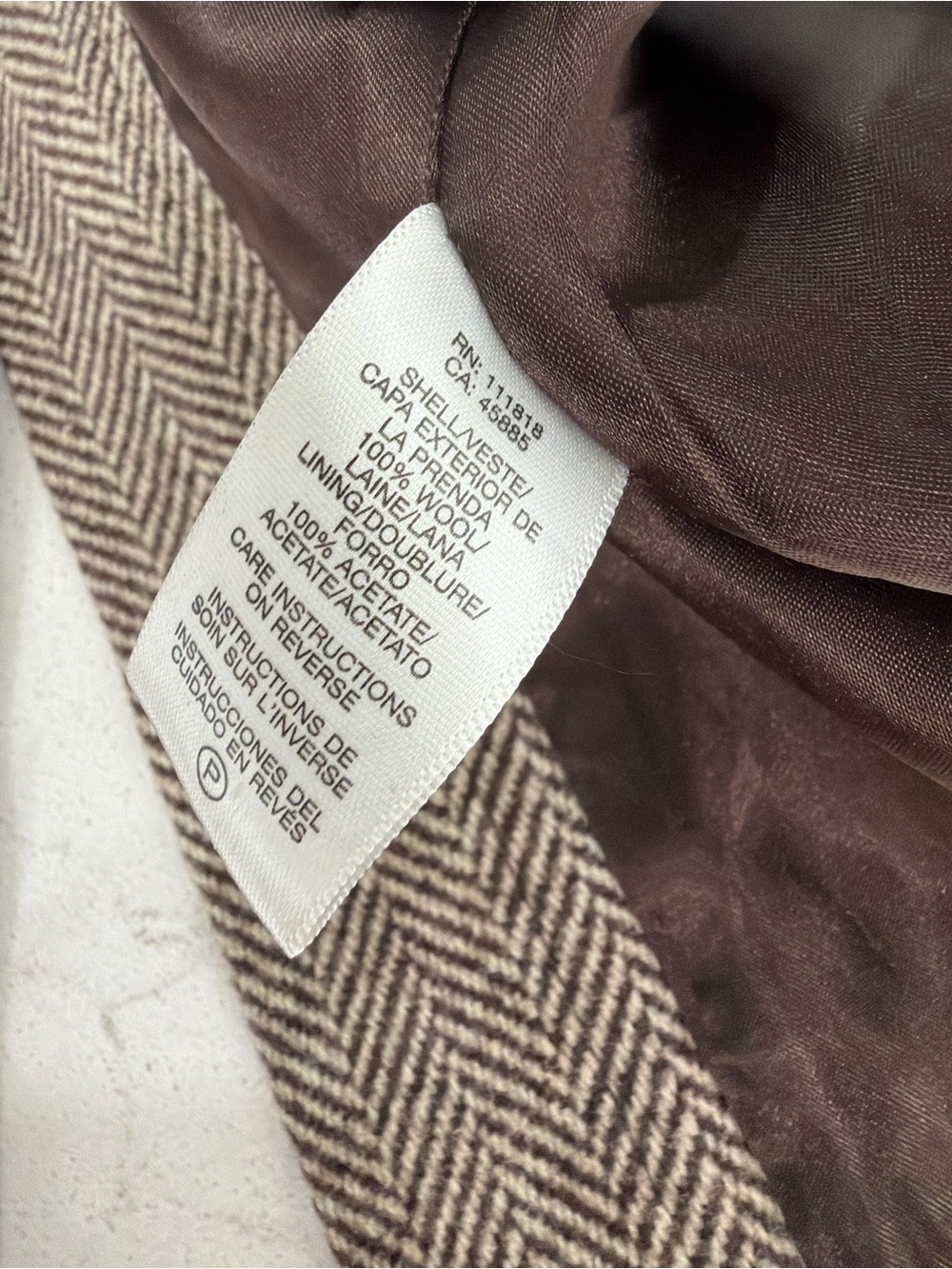 Michael Kors 100% Wool Men's Taupe Herringbone Wool Pea Coat - Picture 14 of 15